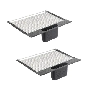 2 Pack Large Stainless Steel Roll Up Dish Drying Rack With Utensil Holder For Home Kitchen