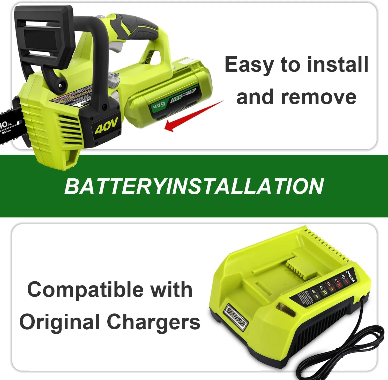 2 Pack OP4060 6.0Ah Battery Compatible with Ryobi 40V Lithium Ion Battery