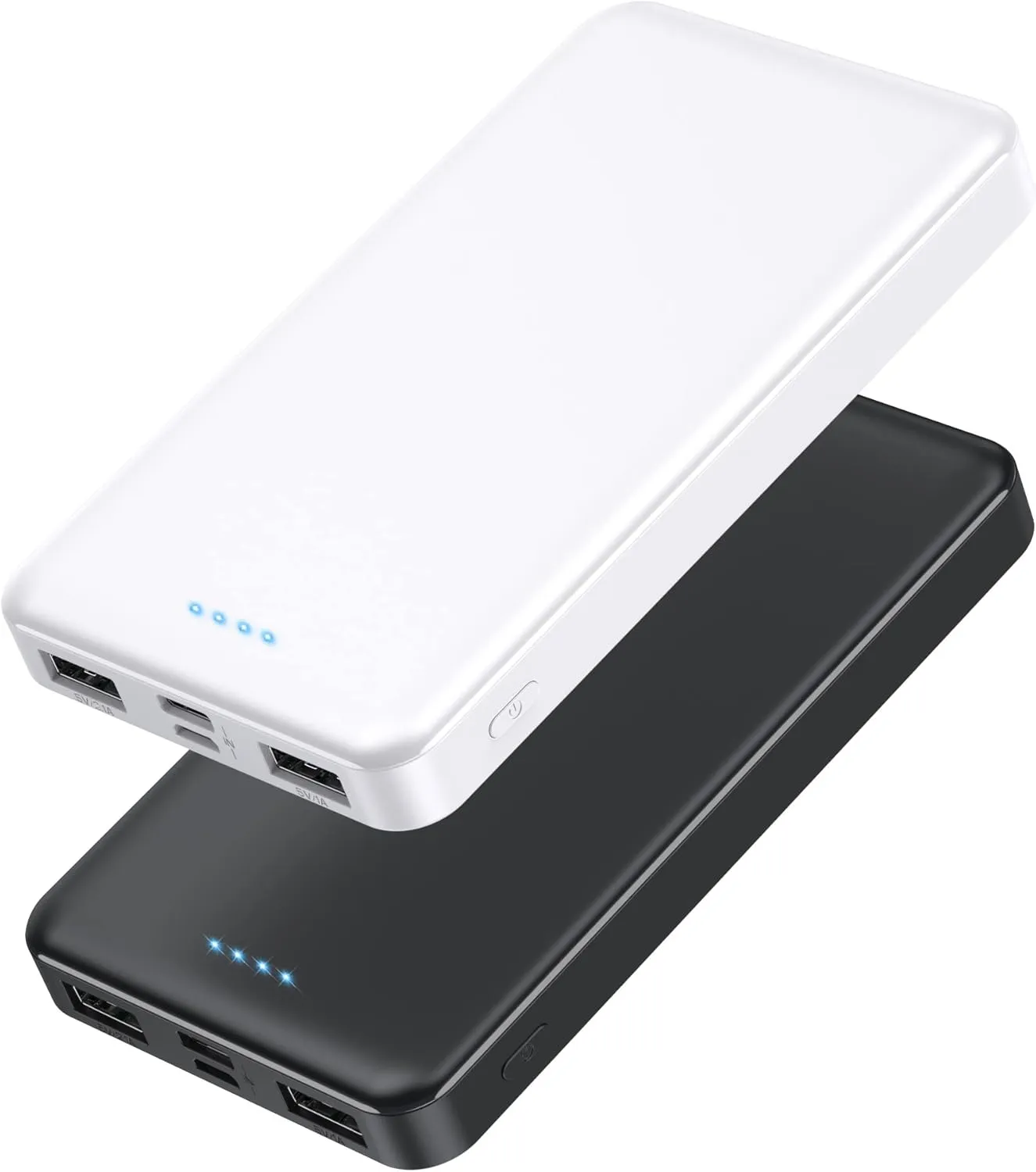 [2 Pack] Portable Charger Power Bank 10000mAh,Ultra Slim Compact External Battery Pack with USB C Input & Dual USB Outputs Backup Charger Compatible with iPhone 13,12, Samsung S20,Tablet -Black White