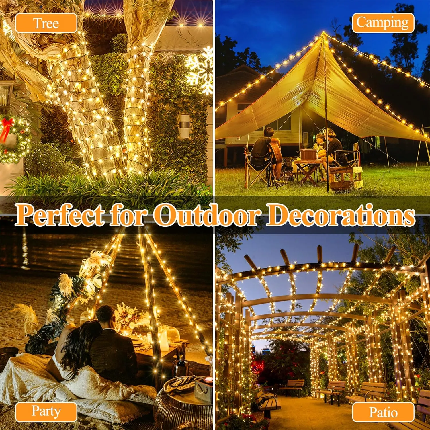 2 Pack Solar String Lights Total 600LED 197FT, IP67 Waterproof Solar Lights for Outside with 8 Modes, Fairy Lights for Patio Garden Party Wedding Yard Camping Decorations (Warm White)