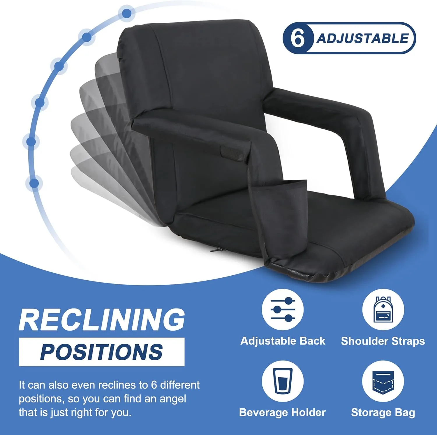 2 Pack Stadium Seats for Bleachers w/Back Support Padded Cushions 20.5"/25" Wide Comfortable Bleacher Chairs, Portable & Reclining Design - Ideal for Camping, Stadium Events