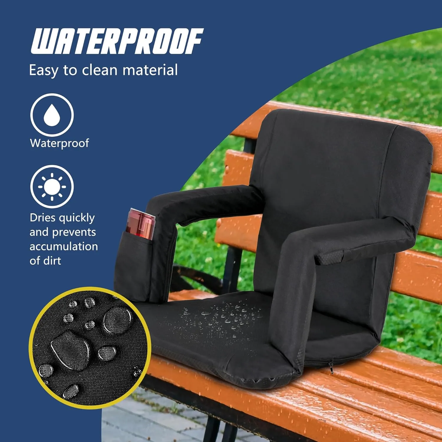 2 Pack Stadium Seats for Bleachers w/Back Support Padded Cushions 20.5"/25" Wide Comfortable Bleacher Chairs, Portable & Reclining Design - Ideal for Camping, Stadium Events