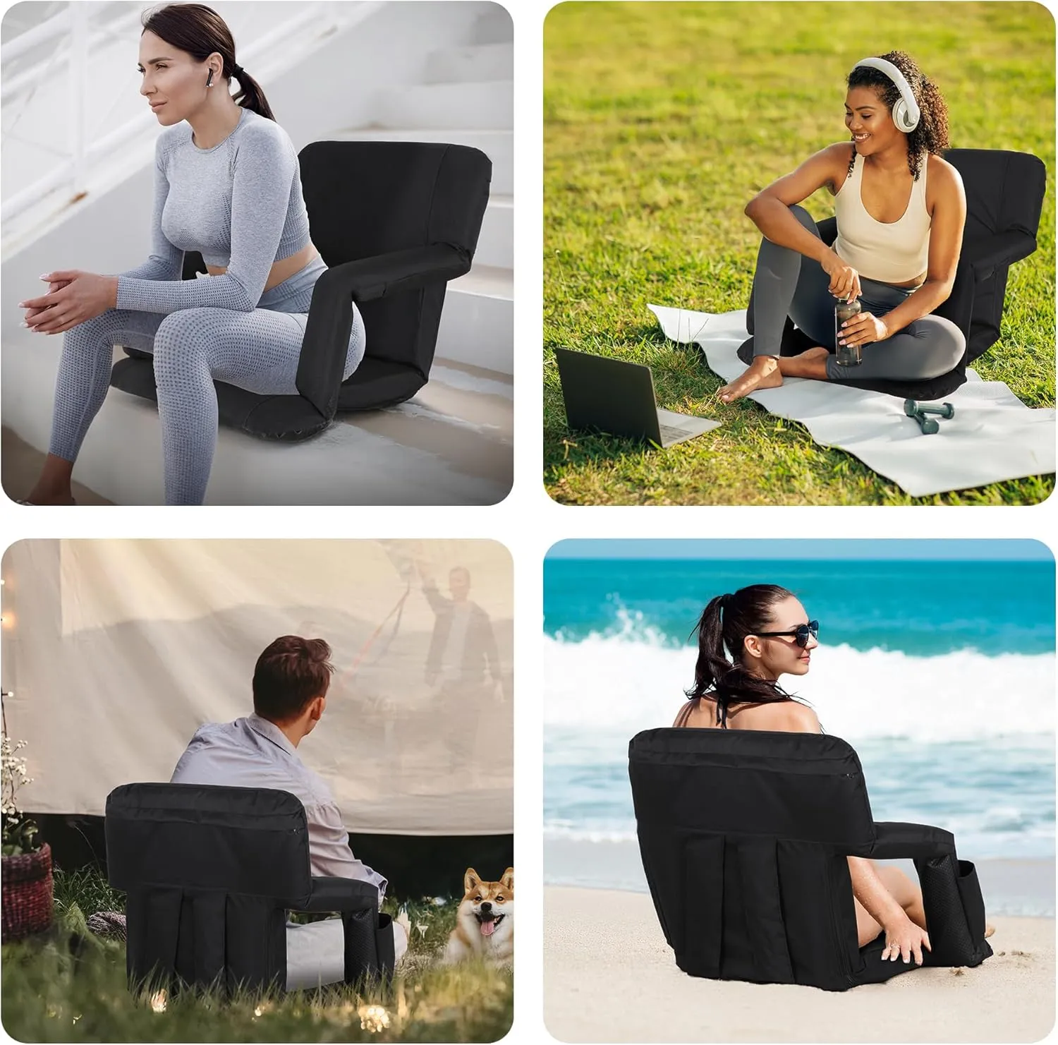 2 Pack Stadium Seats for Bleachers w/Back Support Padded Cushions 20.5"/25" Wide Comfortable Bleacher Chairs, Portable & Reclining Design - Ideal for Camping, Stadium Events