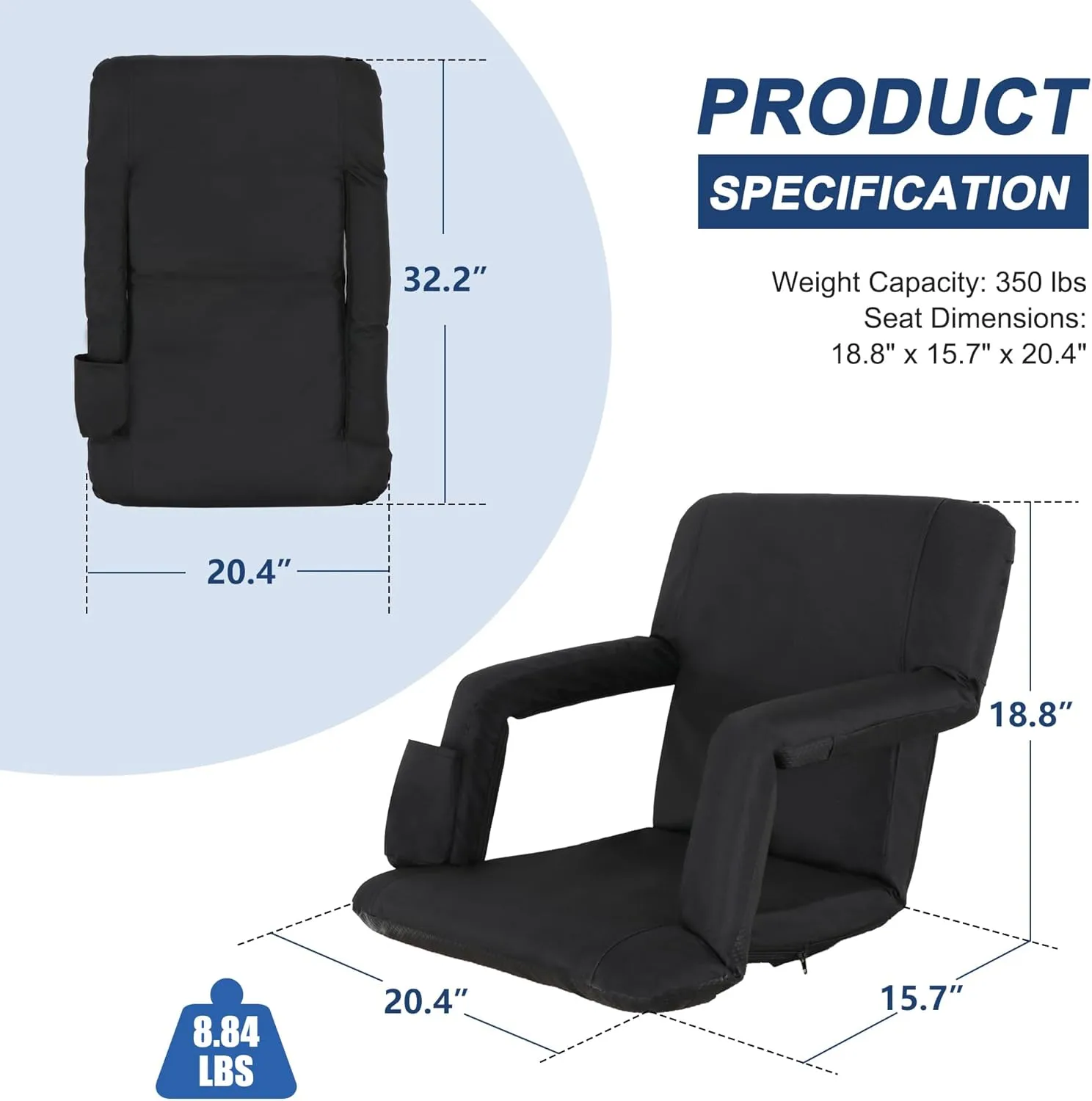 2 Pack Stadium Seats for Bleachers w/Back Support Padded Cushions 20.5"/25" Wide Comfortable Bleacher Chairs, Portable & Reclining Design - Ideal for Camping, Stadium Events