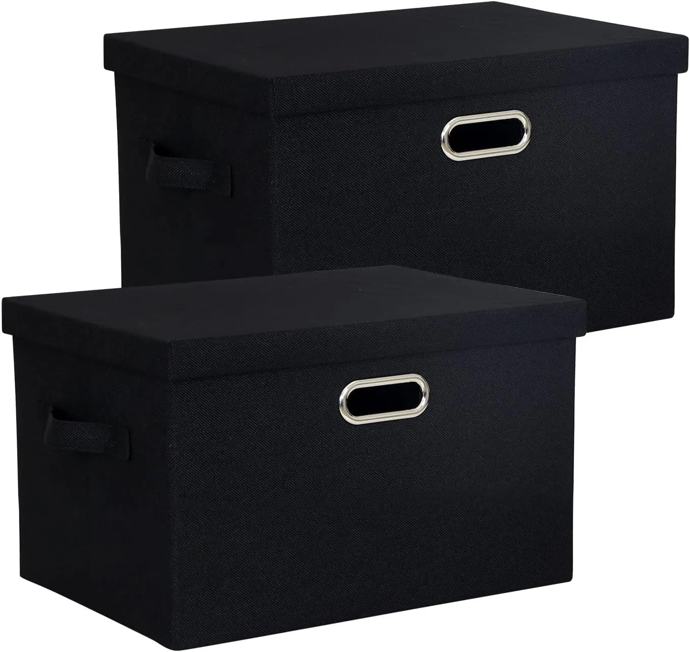 2-Pack Storage Bins with Lid, 16.6x12.3x11.1 Inch Fabric Cube Bins Organizer Basket Foldable Storage Box Containers with Handles for Closet Shelf Home Office Utility Room - Black