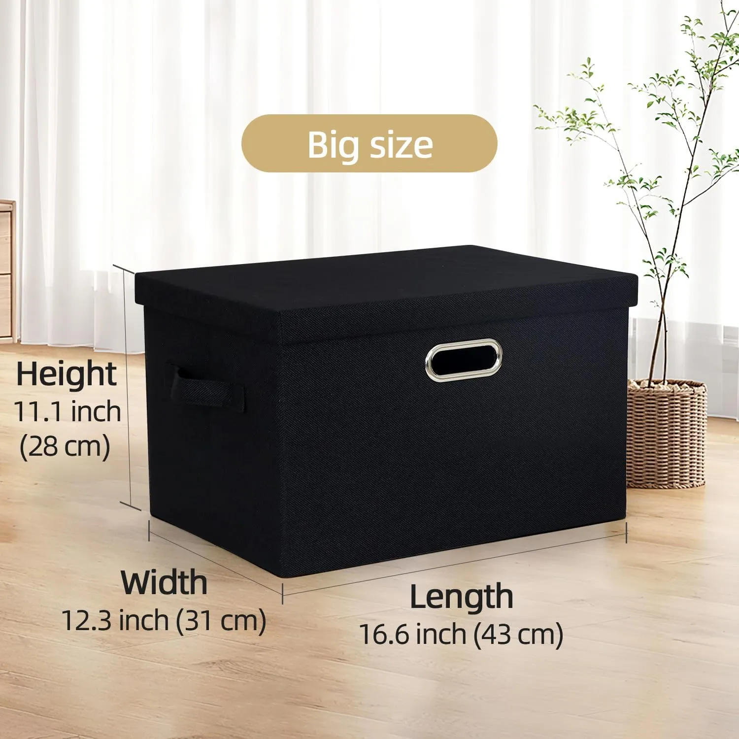 2-Pack Storage Bins with Lid, 16.6x12.3x11.1 Inch Fabric Cube Bins Organizer Basket Foldable Storage Box Containers with Handles for Closet Shelf Home Office Utility Room - Black