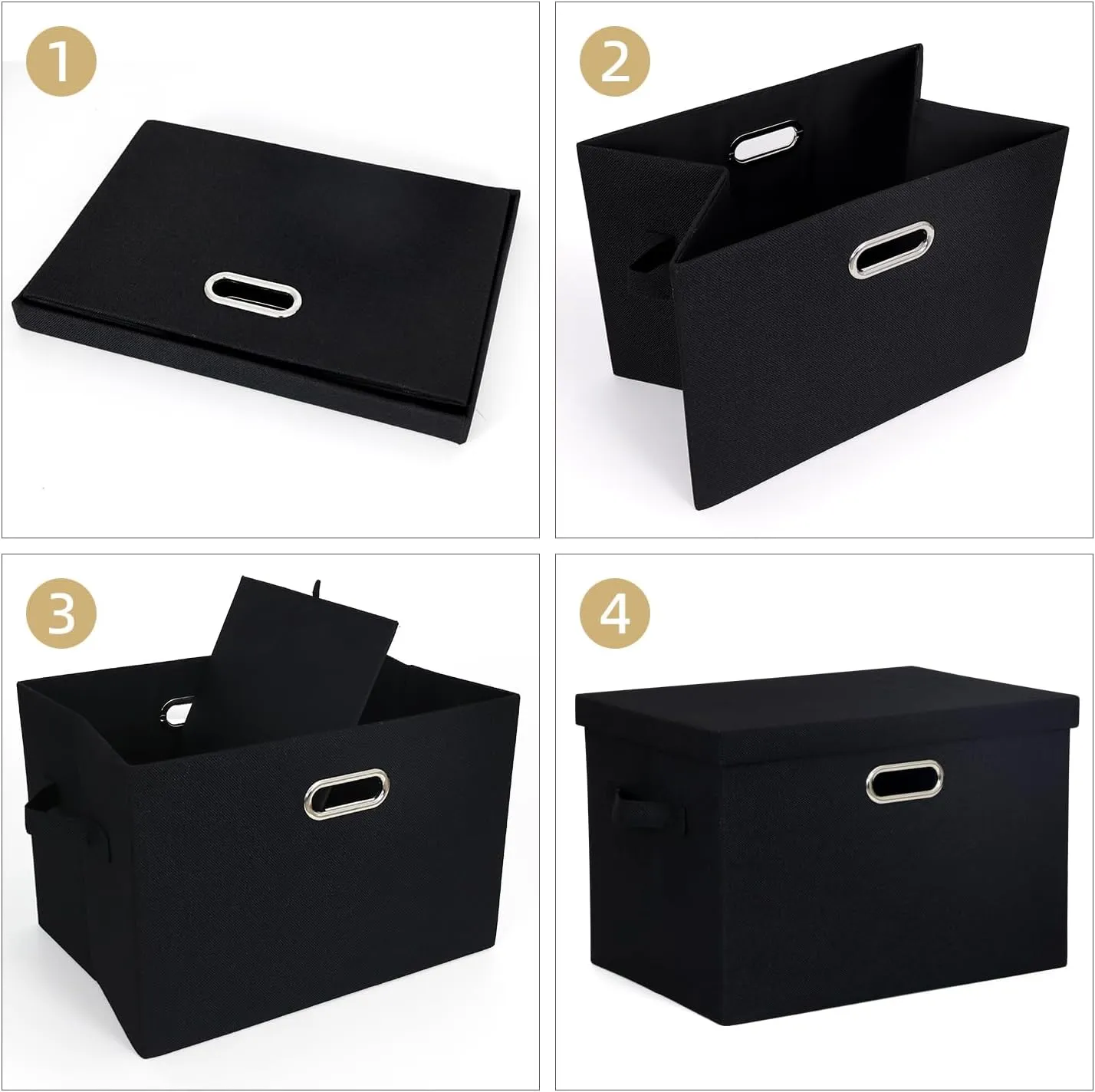 2-Pack Storage Bins with Lid, 16.6x12.3x11.1 Inch Fabric Cube Bins Organizer Basket Foldable Storage Box Containers with Handles for Closet Shelf Home Office Utility Room - Black