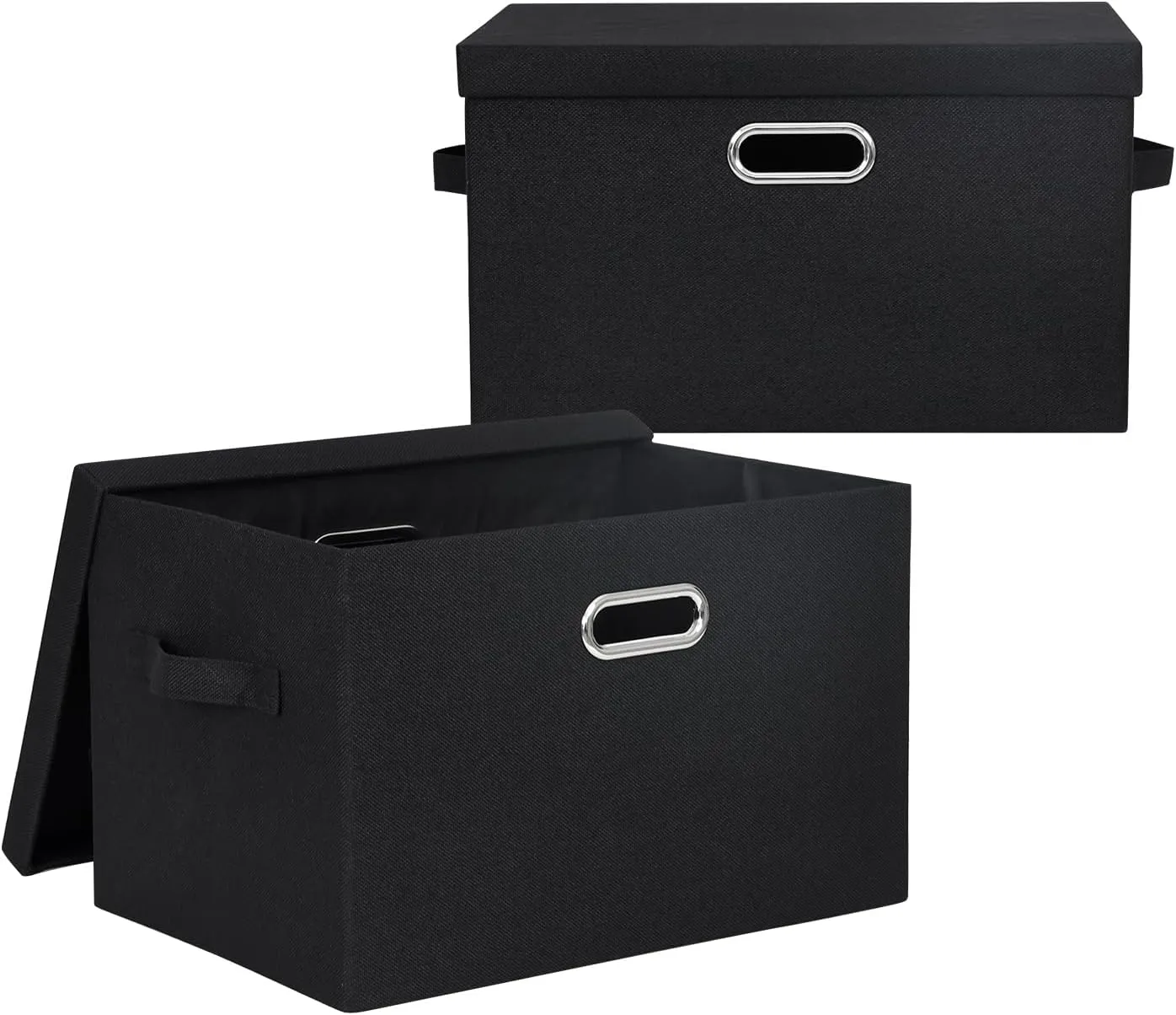 2-Pack Storage Bins with Lid, 16.6x12.3x11.1 Inch Fabric Cube Bins Organizer Basket Foldable Storage Box Containers with Handles for Closet Shelf Home Office Utility Room - Black