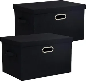 2-Pack Storage Bins with Lid, 16.6x12.3x11.1 Inch Fabric Cube Bins Organizer Basket Foldable Storage Box Containers with Handles for Closet Shelf Home Office Utility Room - Black