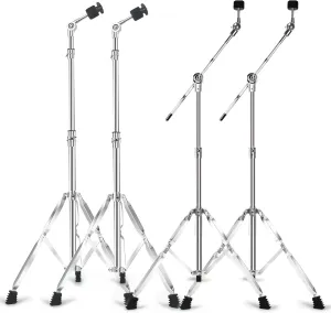 2 Pack Straight Cymbal Stand   2 Pack Boom Cymbal Stand Combo Set, Adjustable Drum Hardware Percussion Mount Holder Gear Set for Mounting Crash, Ride, Splash Cymbal, Double Braced Legs (4 Pack)