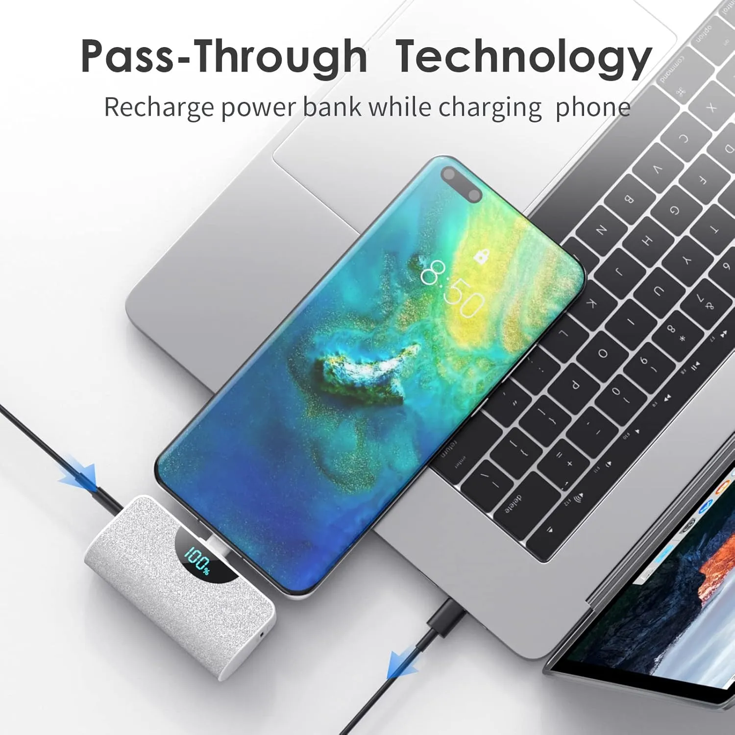 [2 Pack]Mini Portable Charger USB-C Power Bank 5200mAh,LCD Display PD Fast Charging Battery Pack Backup Charger Compatible with iPhone 16/16 Plus/16 Pro/16 Pro Max/15 Series,Samsung,Android Phones etc