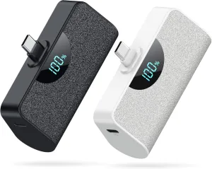[2 Pack]Mini Portable Charger USB-C Power Bank 5200mAh,LCD Display PD Fast Charging Battery Pack Backup Charger Compatible with iPhone 16/16 Plus/16 Pro/16 Pro Max/15 Series,Samsung,Android Phones etc
