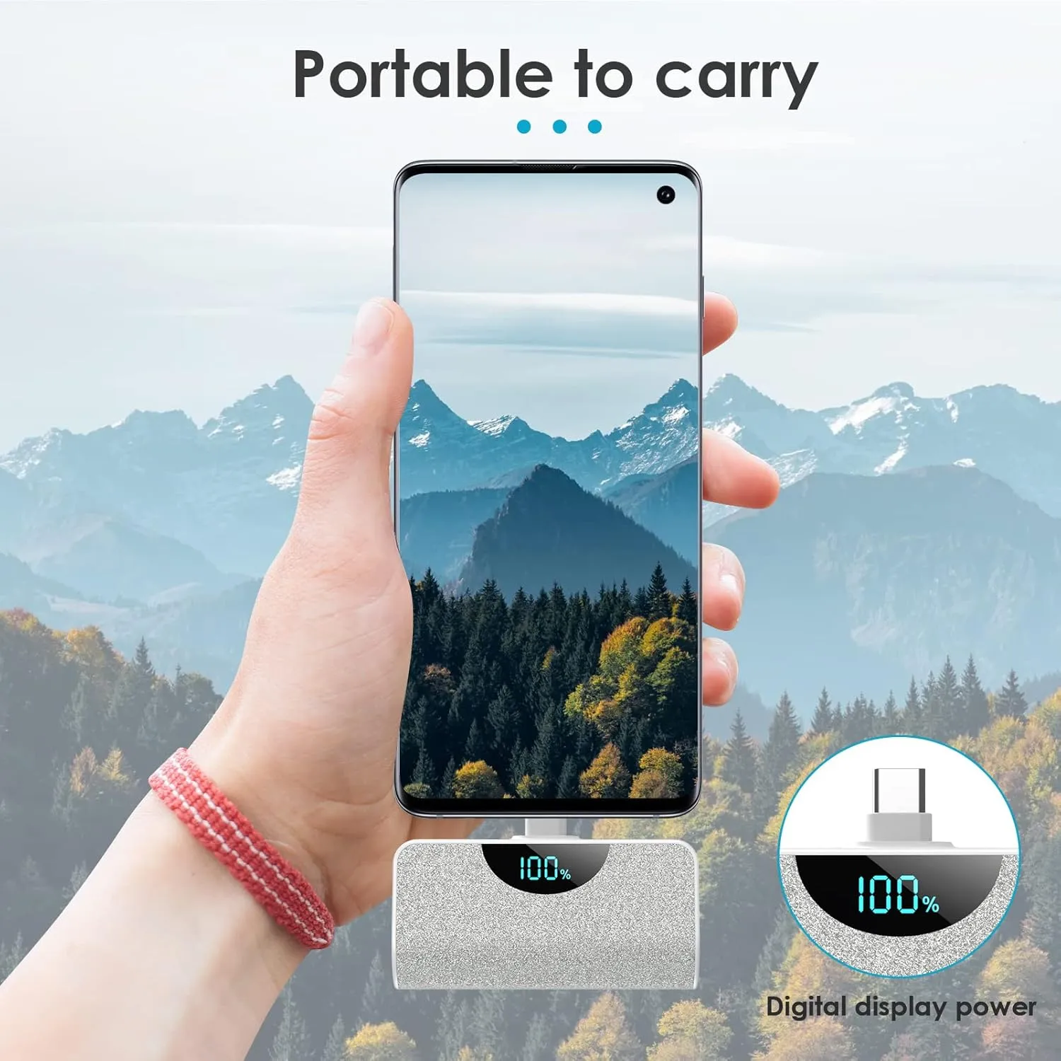 [2 Pack]Mini Portable Charger USB-C Power Bank 5200mAh,LCD Display PD Fast Charging Battery Pack Backup Charger Compatible with iPhone 16/16 Plus/16 Pro/16 Pro Max/15 Series,Samsung,Android Phones etc