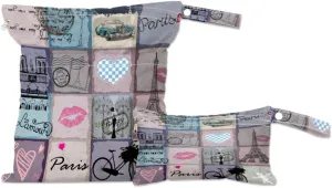 2 PCs Wet Dry Bag Romantic Paris Vintage Element Diaper Bag Wet Swimsuit Bag Waterproof Cloth Wet Bag Reusable Diapers for Toiletries Travel Beach Pool Stroller Gym
