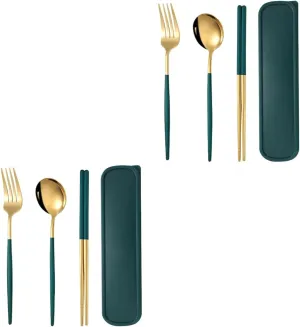 2 Sets Lunch Silverware Set Portable Cutlery Reusable Travel Tableware Box