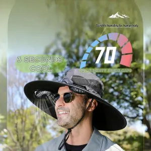 2 Solar Fan Sun Bucket Hat-Outdoor Wide Brim Sun Hat, Fishing Hat with Fan for Men, Waterproof Outdoor Camping Fishing Hat