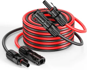 20 Ft 10 AWG Mc4 Extension Cable, 6mm² Oxygen-Free Pure Copper Core Wiring with Female & Male Waterproof Mc4 Connectors, Mc4 to Mc4 Solar Cable, Compatible with EcoFlow Solar Panel Systems, Set of 2