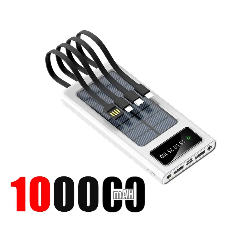 200,000mAh Solar Power Bank with Built-In Cables and LED Light, Fast Charging Dual USB Ports Charger for iPhone