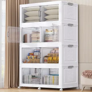 200Gal Plastic Storage Bins with Lid and Wheels, 4Pack Extra Large Stackable Storage Bins with Dividers, Closet Organizers and Storage Cabinet Shelves Collapsible Box for Home Garage, White
