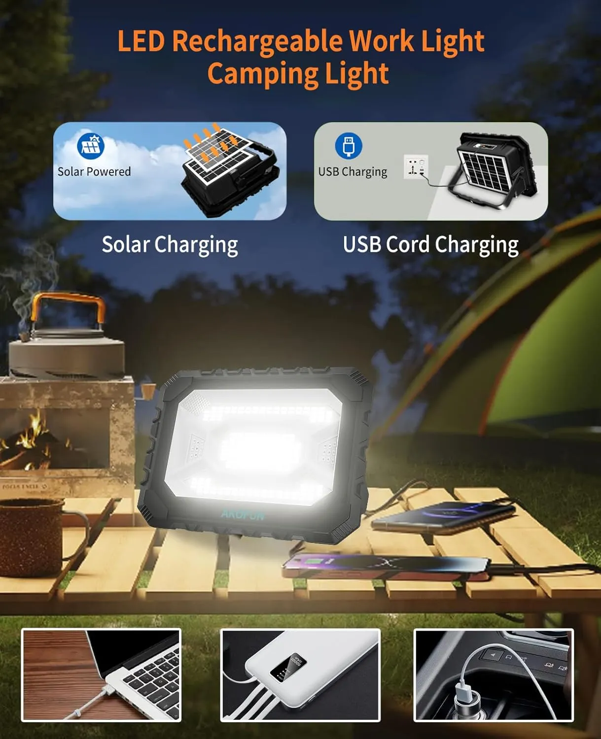 200W LED Solar Work Light Rechargeable, 16000LM Magnetic Worklight 3000K/4500K/6500K, 16000mAh Battery, IP66 Waterproof Portable Solar Outdoor Working Light for Emergency, Camping