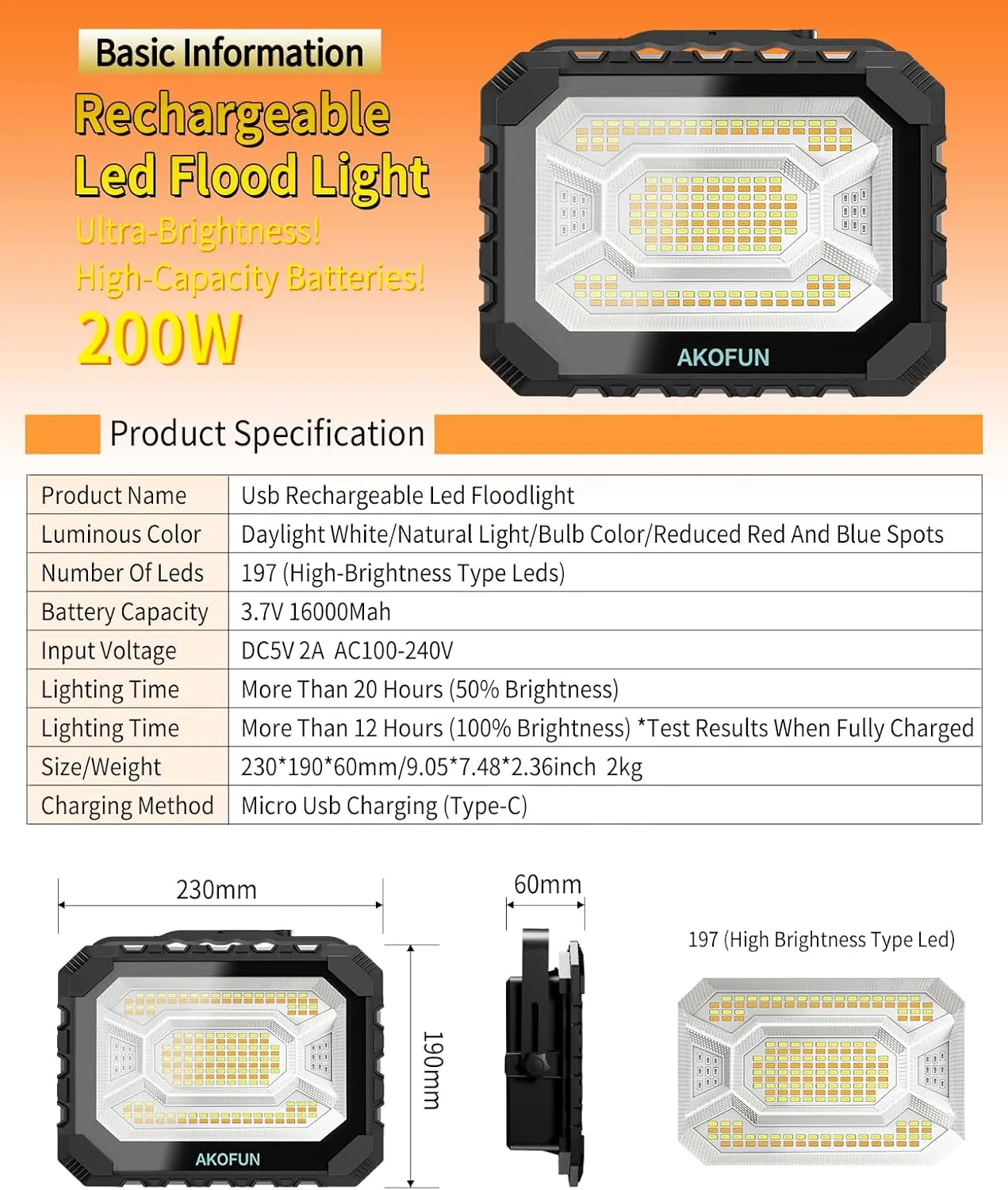 200W LED Solar Work Light Rechargeable, 16000LM Magnetic Worklight 3000K/4500K/6500K, 16000mAh Battery, IP66 Waterproof Portable Solar Outdoor Working Light for Emergency, Camping