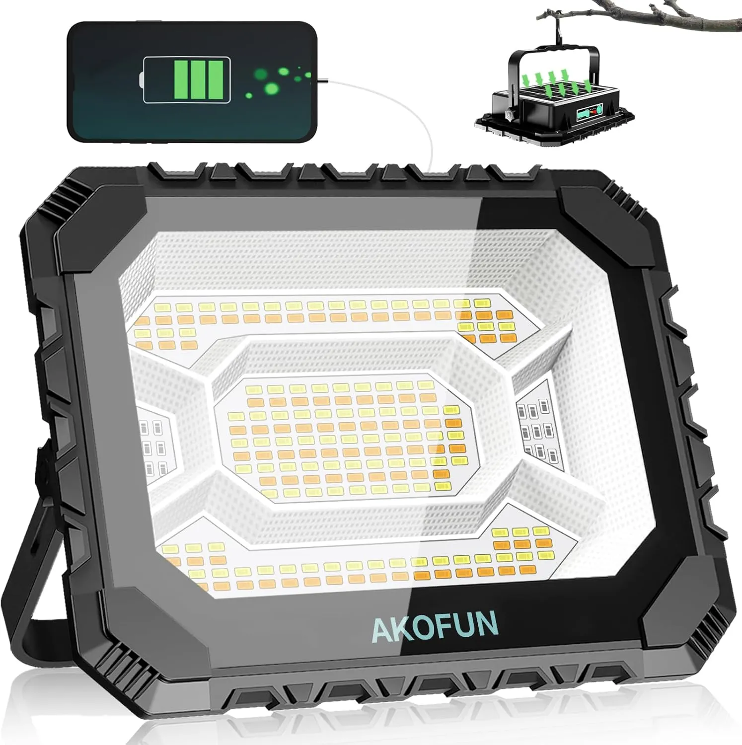 200W LED Solar Work Light Rechargeable, 16000LM Magnetic Worklight 3000K/4500K/6500K, 16000mAh Battery, IP66 Waterproof Portable Solar Outdoor Working Light for Emergency, Camping