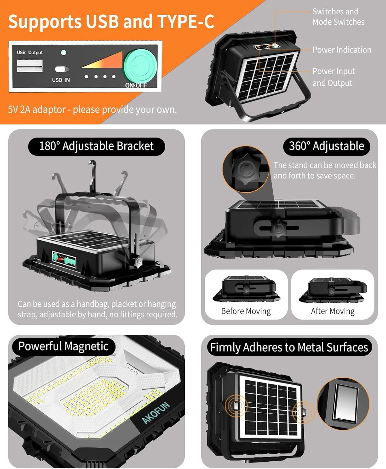 200W LED Solar Work Light Rechargeable, 16000LM Magnetic Worklight 3000K/4500K/6500K, 16000mAh Battery, IP66 Waterproof Portable Solar Outdoor Working Light for Emergency, Camping