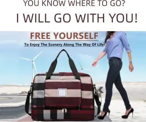 2022 New Foldable Dry/Wet Separation Travel Bag, Travel Duffle Bag with Attachable Shoulder Strap, Women's Sports Gym Tote, Large Capacity & Lightweight & Waterproof (Black)