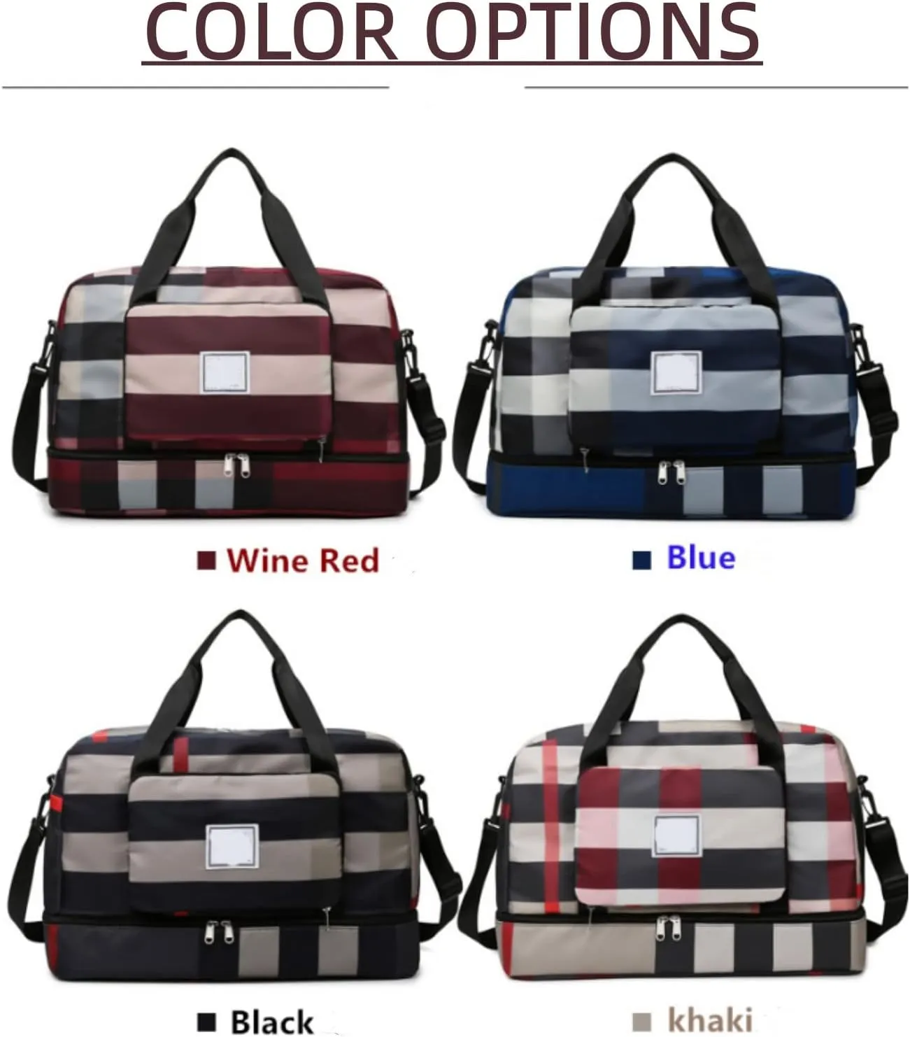 2022 New Foldable Dry/Wet Separation Travel Bag, Travel Duffle Bag with Attachable Shoulder Strap, Women's Sports Gym Tote, Large Capacity & Lightweight & Waterproof (Black)