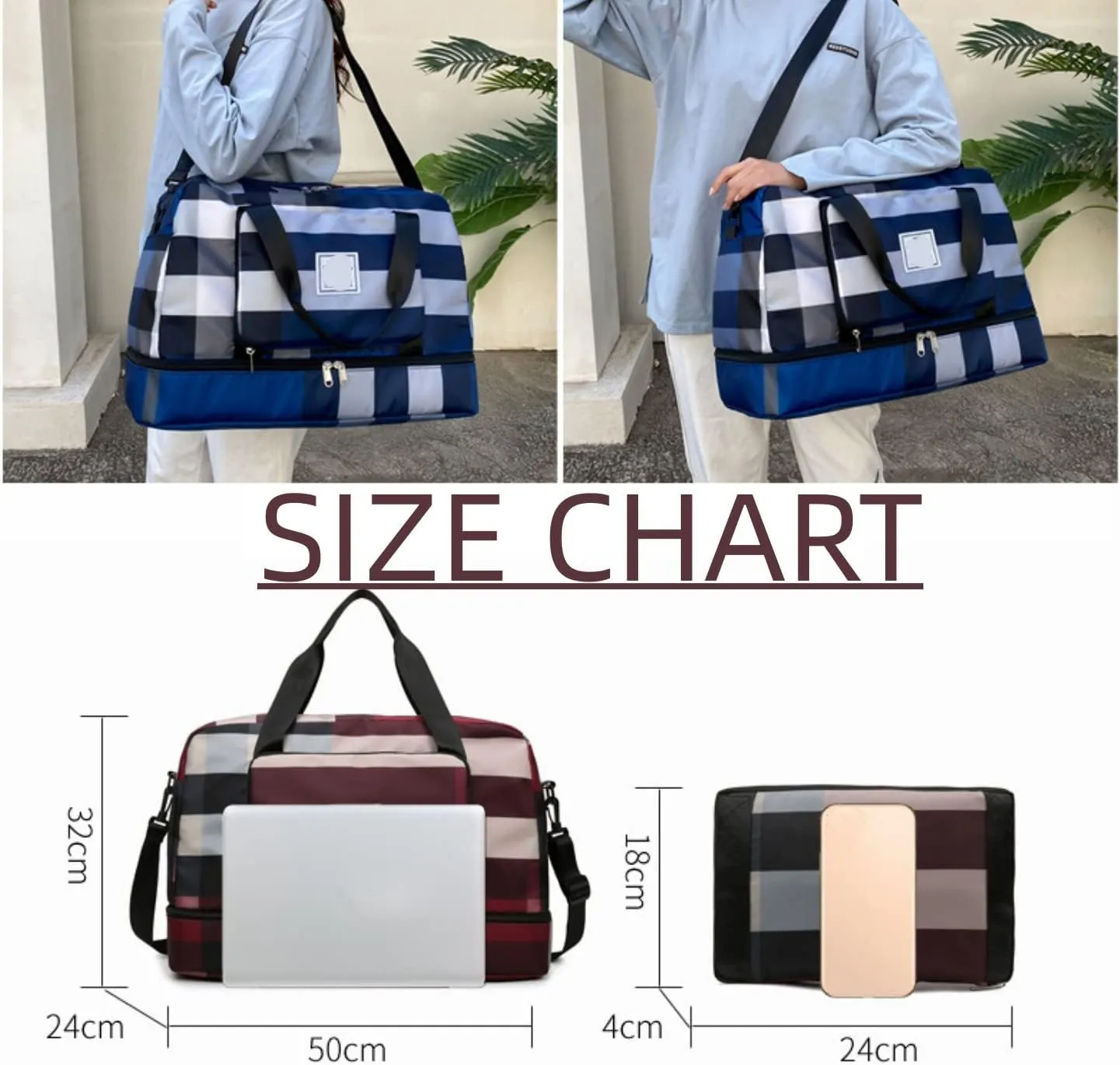 2022 New Foldable Dry/Wet Separation Travel Bag, Travel Duffle Bag with Attachable Shoulder Strap, Women's Sports Gym Tote, Large Capacity & Lightweight & Waterproof (Black)