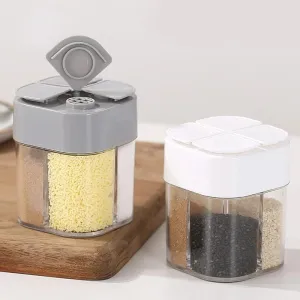 2023 New 4 In 1 Camping Seasoning Jar with Lids Transparent Spice Dispenser 4 Compartment for Cooking BBQ Salt and Pepper Shaker