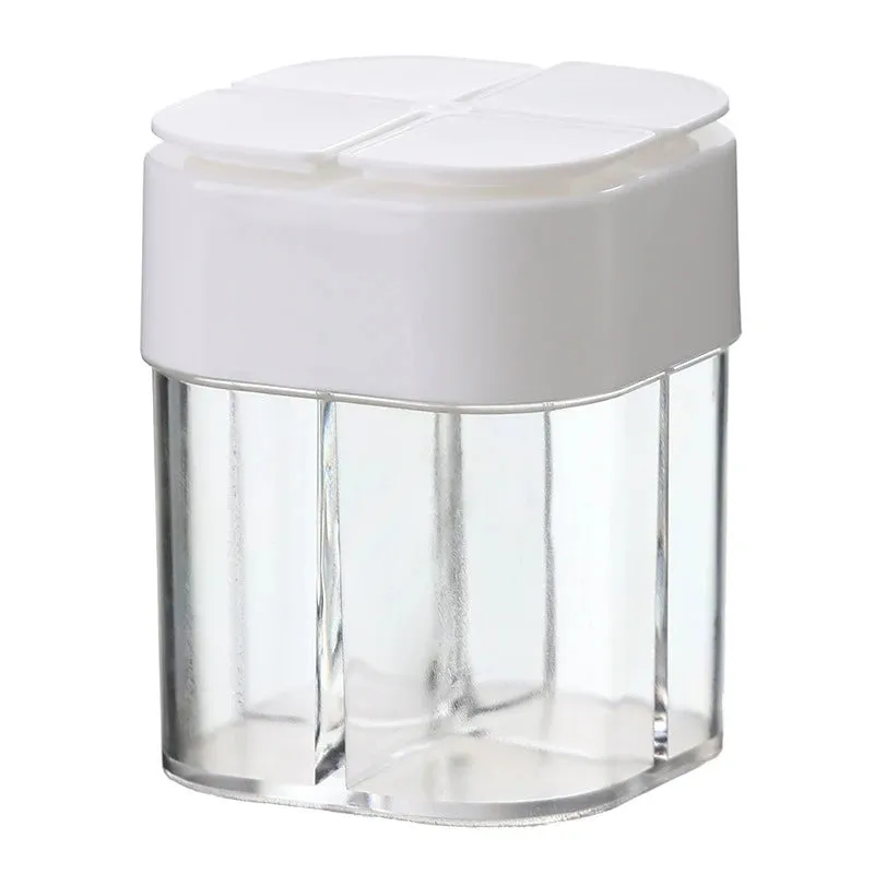 2023 New 4 In 1 Camping Seasoning Jar with Lids Transparent Spice Dispenser 4 Compartment for Cooking BBQ Salt and Pepper Shaker