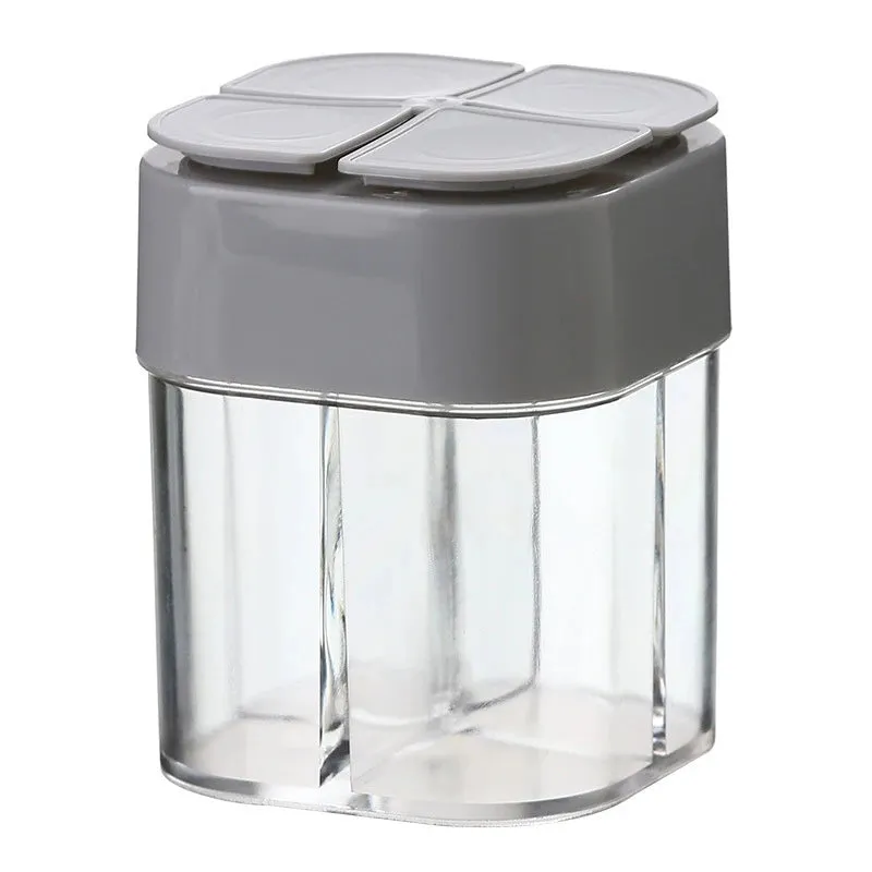 2023 New 4 In 1 Camping Seasoning Jar with Lids Transparent Spice Dispenser 4 Compartment for Cooking BBQ Salt and Pepper Shaker