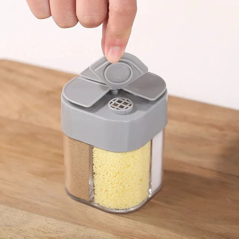 2023 New 4 In 1 Camping Seasoning Jar with Lids Transparent Spice Dispenser 4 Compartment for Cooking BBQ Salt and Pepper Shaker