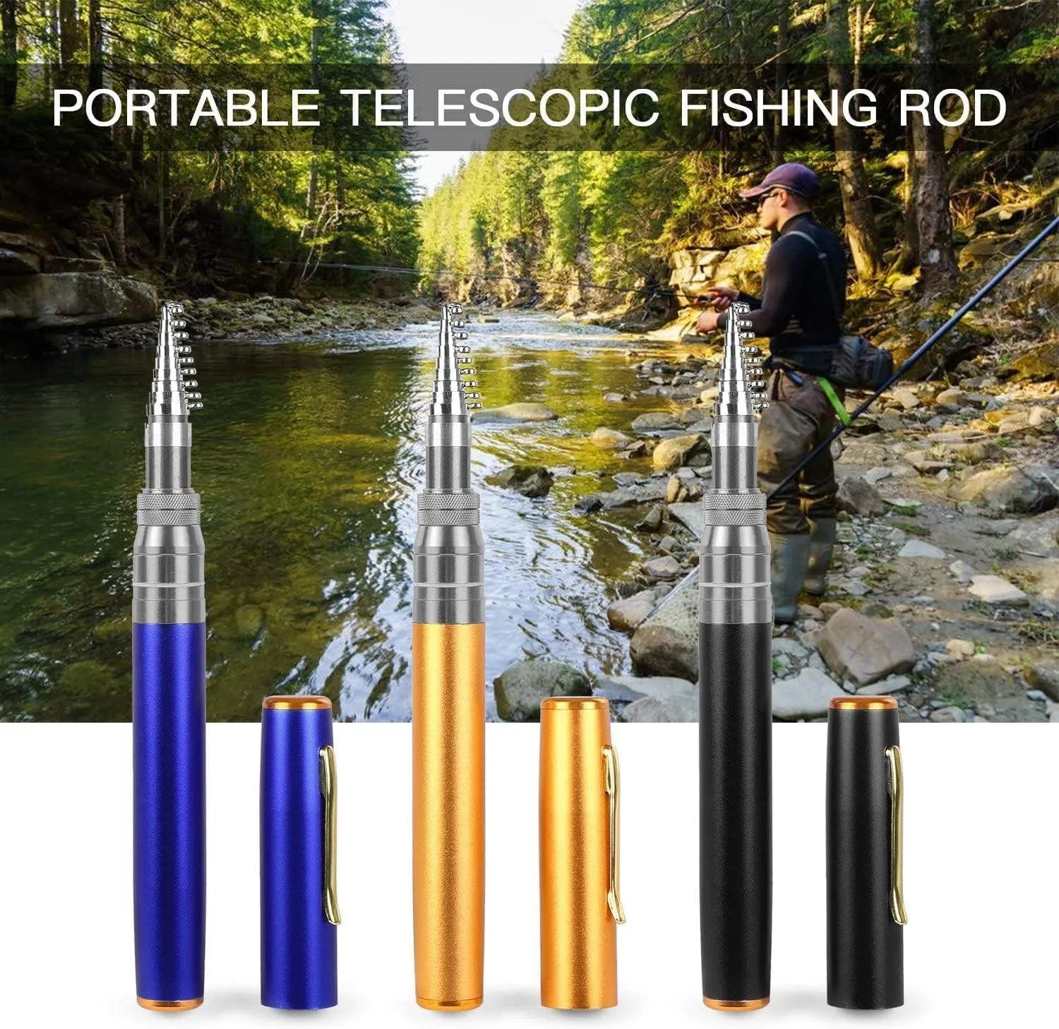 2023 New Pocket Size Aluminum Alloy Mini Collapsible Pen Fishing Rod, Ultralight Telescopic, Suit for River, Lake, Reservoir