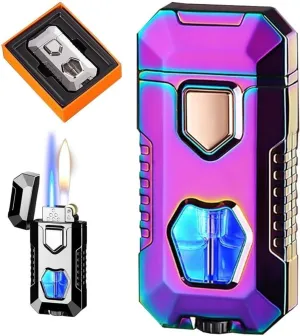 2024 Metal Butane Strong Wind Resistant Open Flame Direct Dual Flame Lighter, Adjustable Flame Size, Visible Butane Fuel Window, Portable Lighter for Candle Camping, Gift for Men(Color)