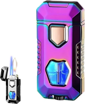 2025 Dual Flame Switching Metal Material Gas Lighter, Strong Wind Resistance, Adjustable Flame Size, Visible Butane Fuel Window, Portable Design, Suitable For Candle Camping, Etc. (butane Not Included