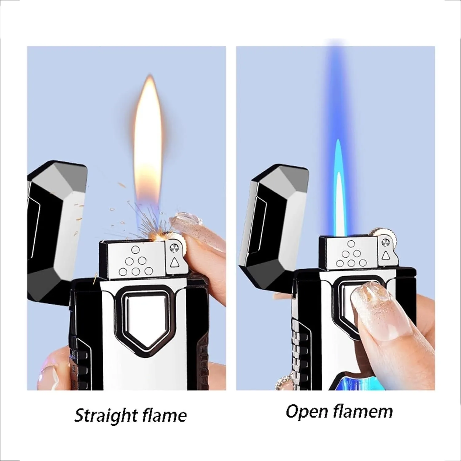 2025 Dual Flame Switching Metal Material Gas Lighter, Strong Wind Resistance, Adjustable Flame Size, Visible Butane Fuel Window, Portable Design, Suitable For Candle Camping, Etc. (butane Not Included