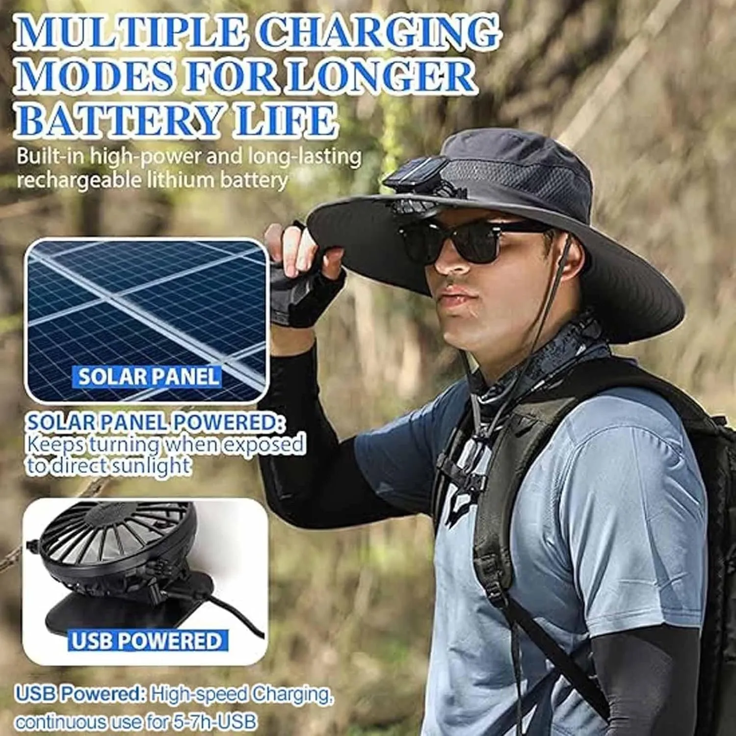2025 New Ultralight Solar Fan Sun Hat – Lighter Than a Baseball,Wide Brim Solar Fan Hat Outdoor Fishing