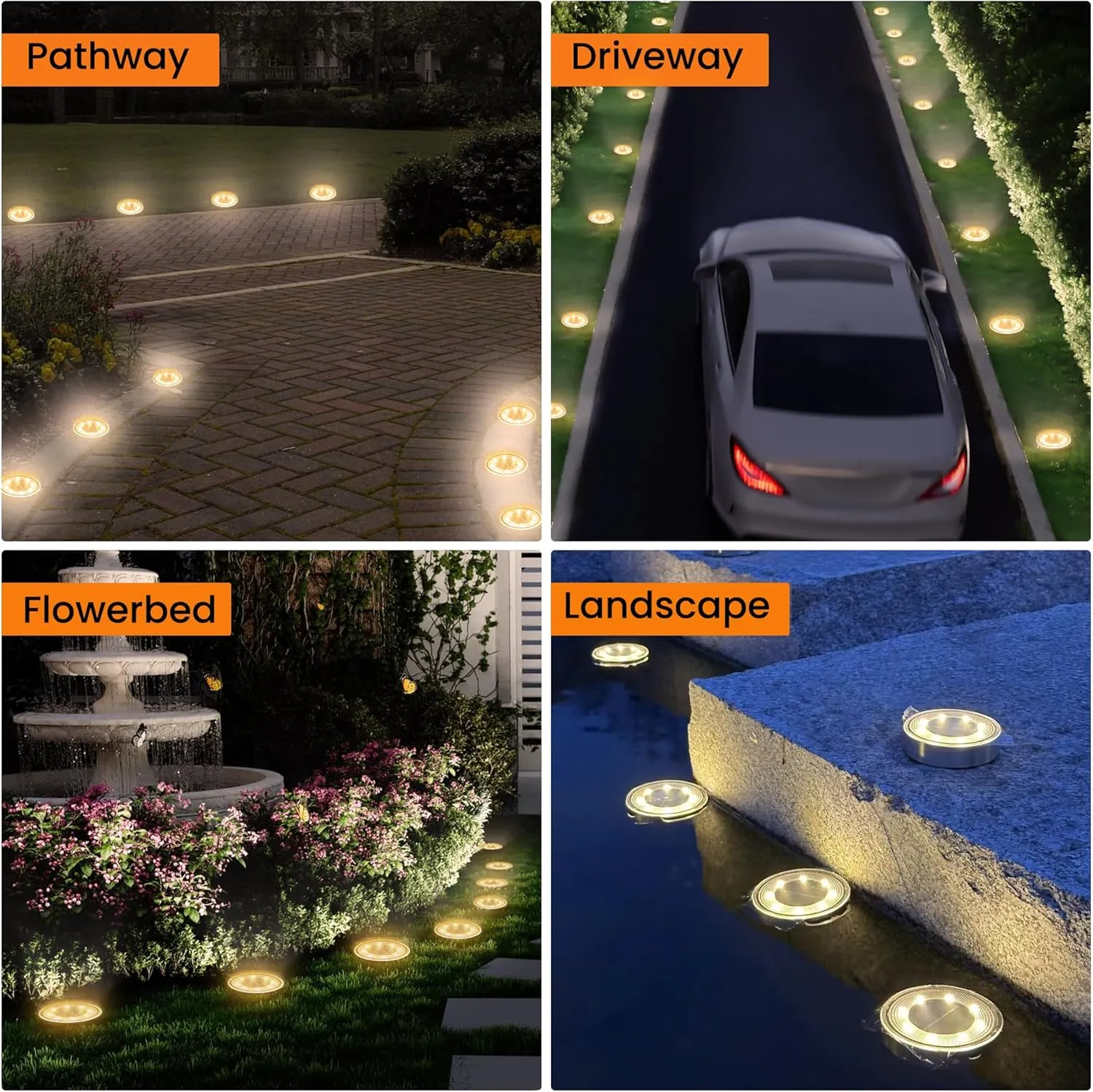 2025 Solar Powered Ground Lights 8 Pack with 8 LED, IP68 Disc Lights Outdoor Waterproof Solar Light Outdoor for Yard Patio Pathway Lawn Yard Driveway Walkway- Warm