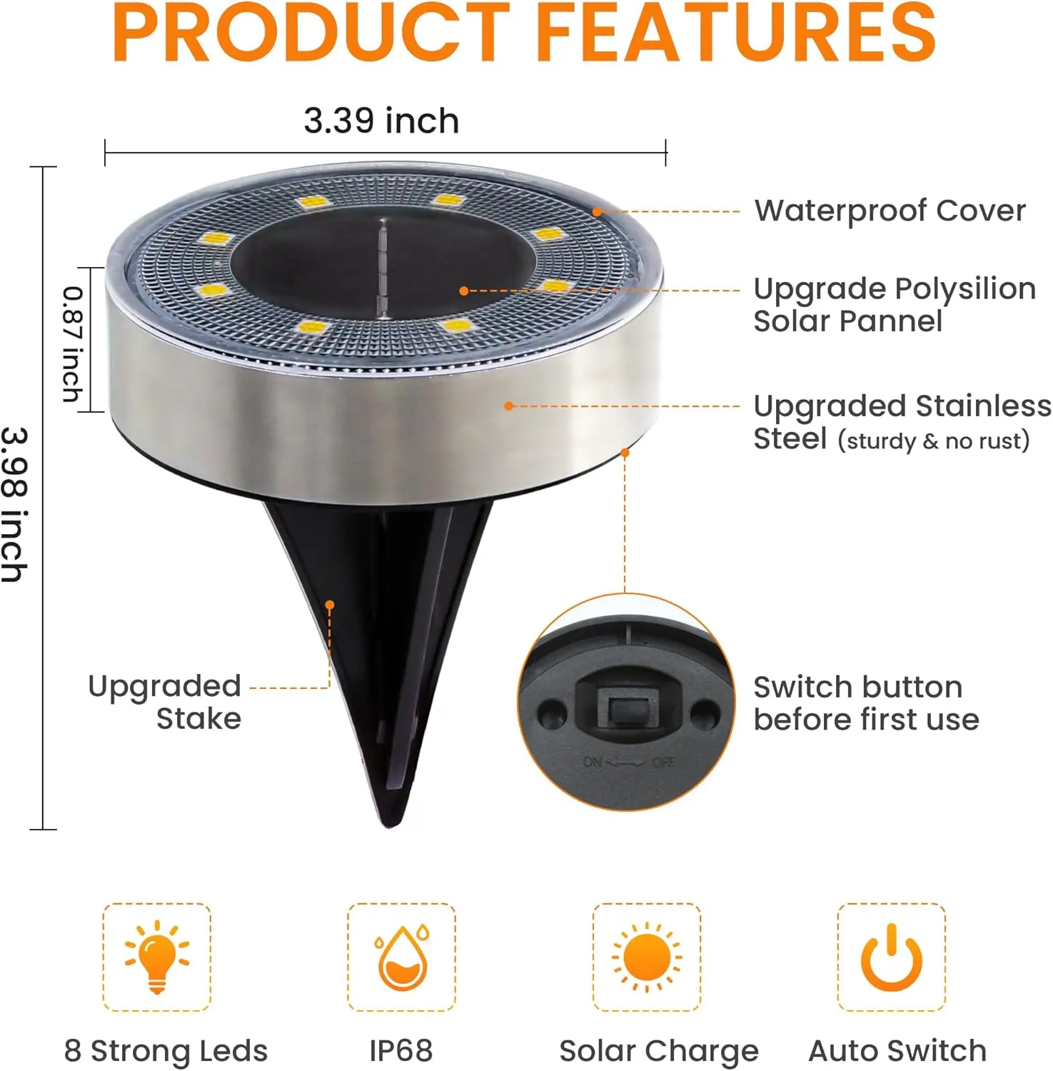 2025 Solar Powered Ground Lights 8 Pack with 8 LED, IP68 Disc Lights Outdoor Waterproof Solar Light Outdoor for Yard Patio Pathway Lawn Yard Driveway Walkway- Warm