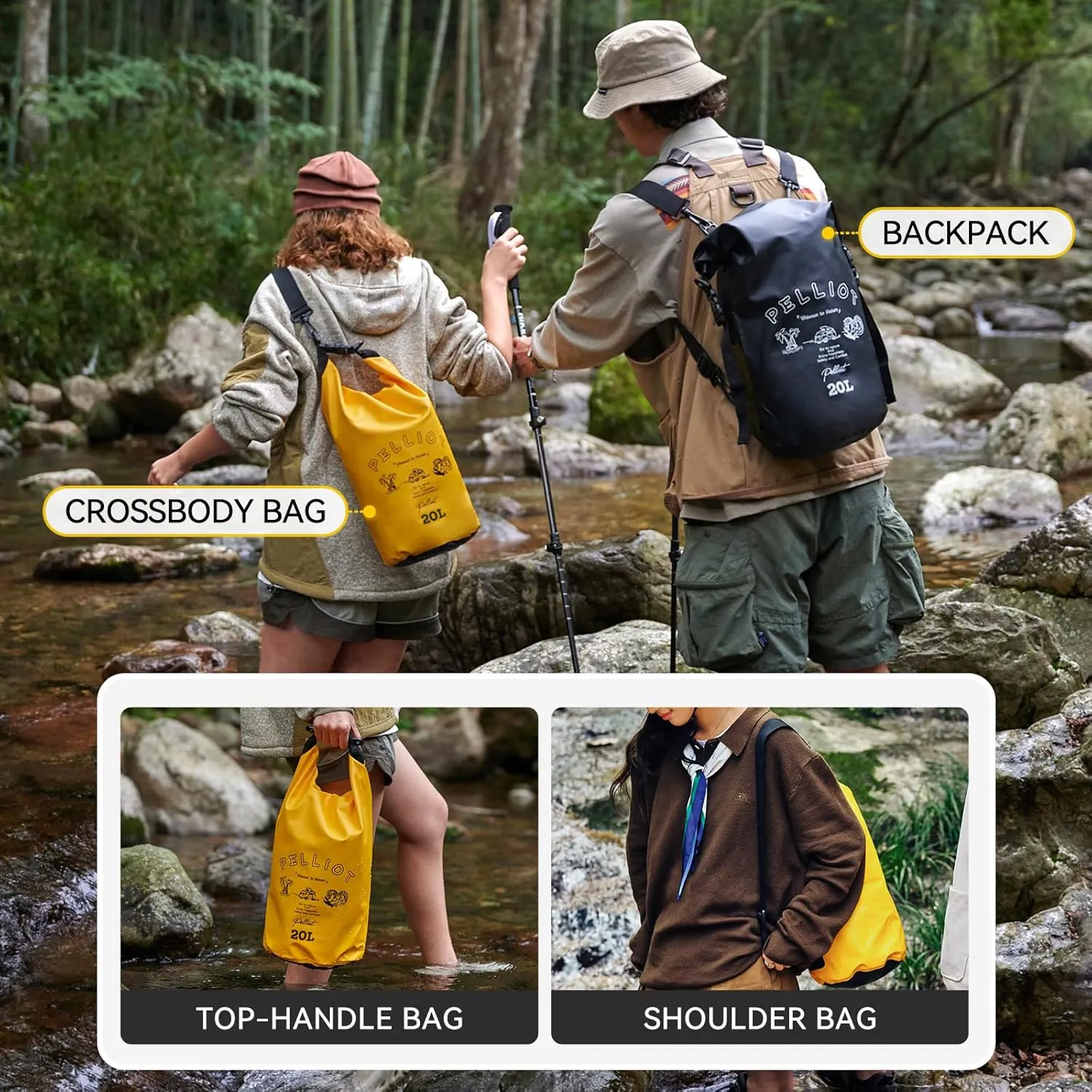 20L Waterproof Dry Bag Tough & Water-repellent Storage Bag with Adjustable Shoulder Straps Lightweight Portable Backpack Dry Bags for Kayaking Boating Camping Yellow