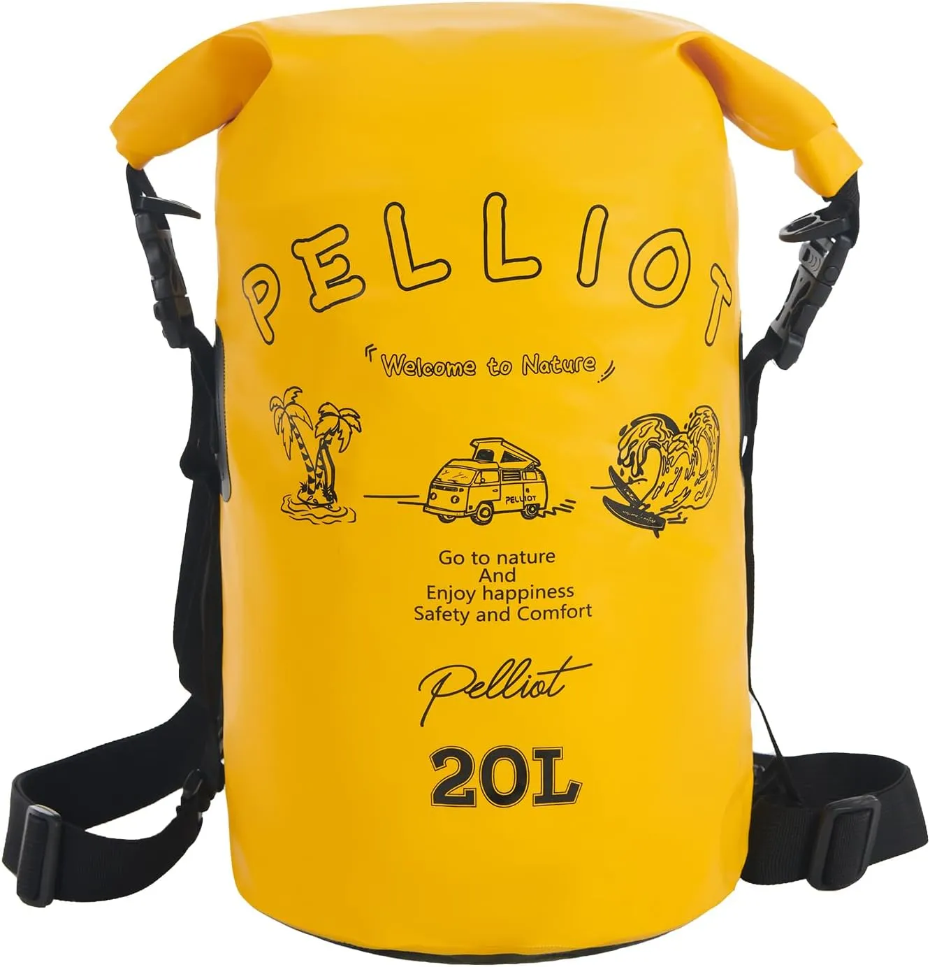 20L Waterproof Dry Bag Tough & Water-repellent Storage Bag with Adjustable Shoulder Straps Lightweight Portable Backpack Dry Bags for Kayaking Boating Camping Yellow
