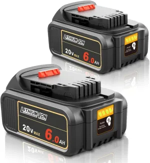 20V 6Ah Lithium-Ion Replacement for DeWalt 20V Battery, Compatible with DCB200, DCB204, DCD/DCF/DCS Series, High-Capacity Rechargeable DeWalt Battery Pack with LED Indicator (2-Pack)