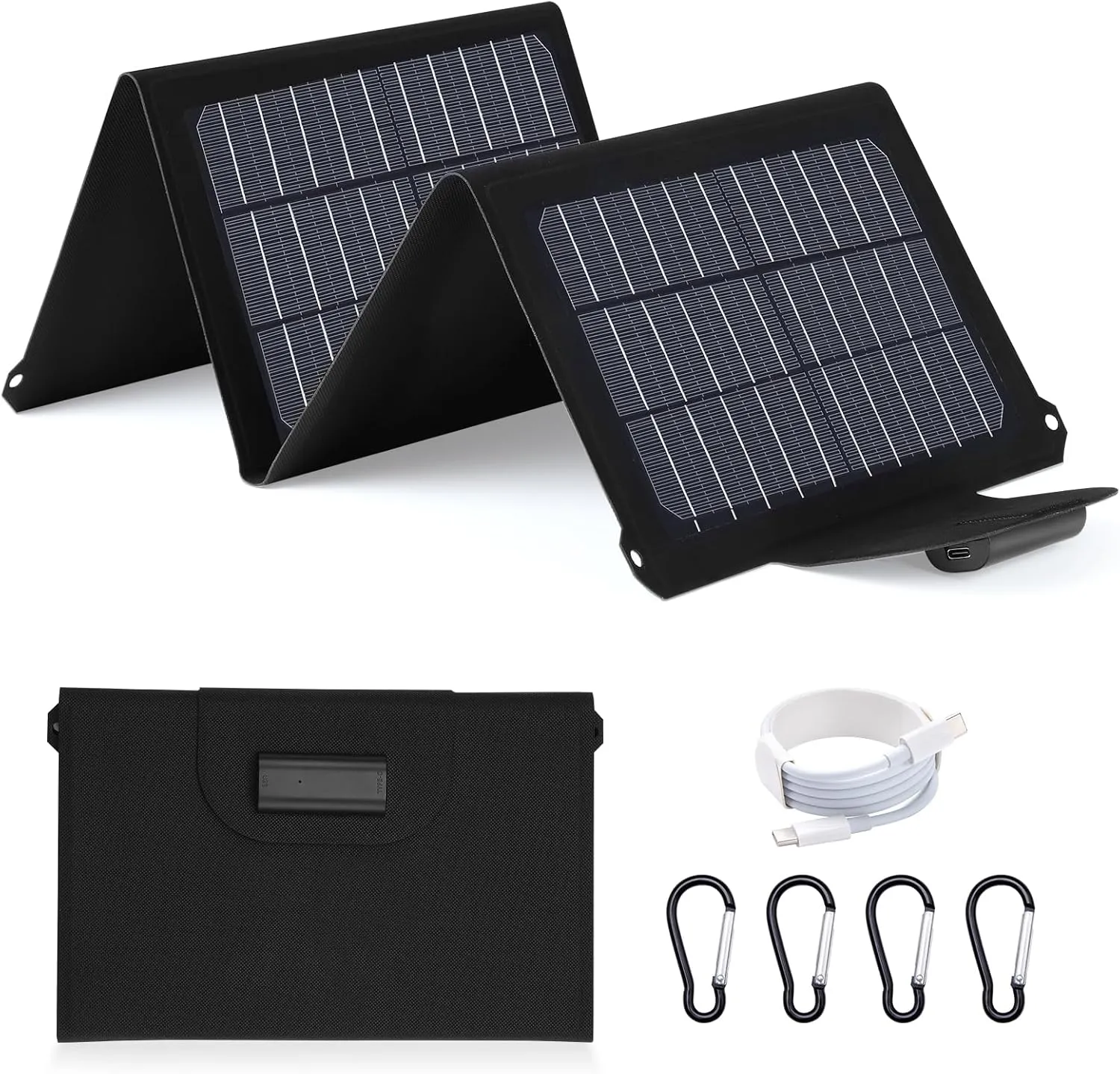 20W Portable Solar Panel Charger, with Fast Charging USB-C and Tybe-C Ports High Efficiency ETFE Foldable Small Solar Panels IP67 Waterproof for Phone Power Emergency Camping Backpacking