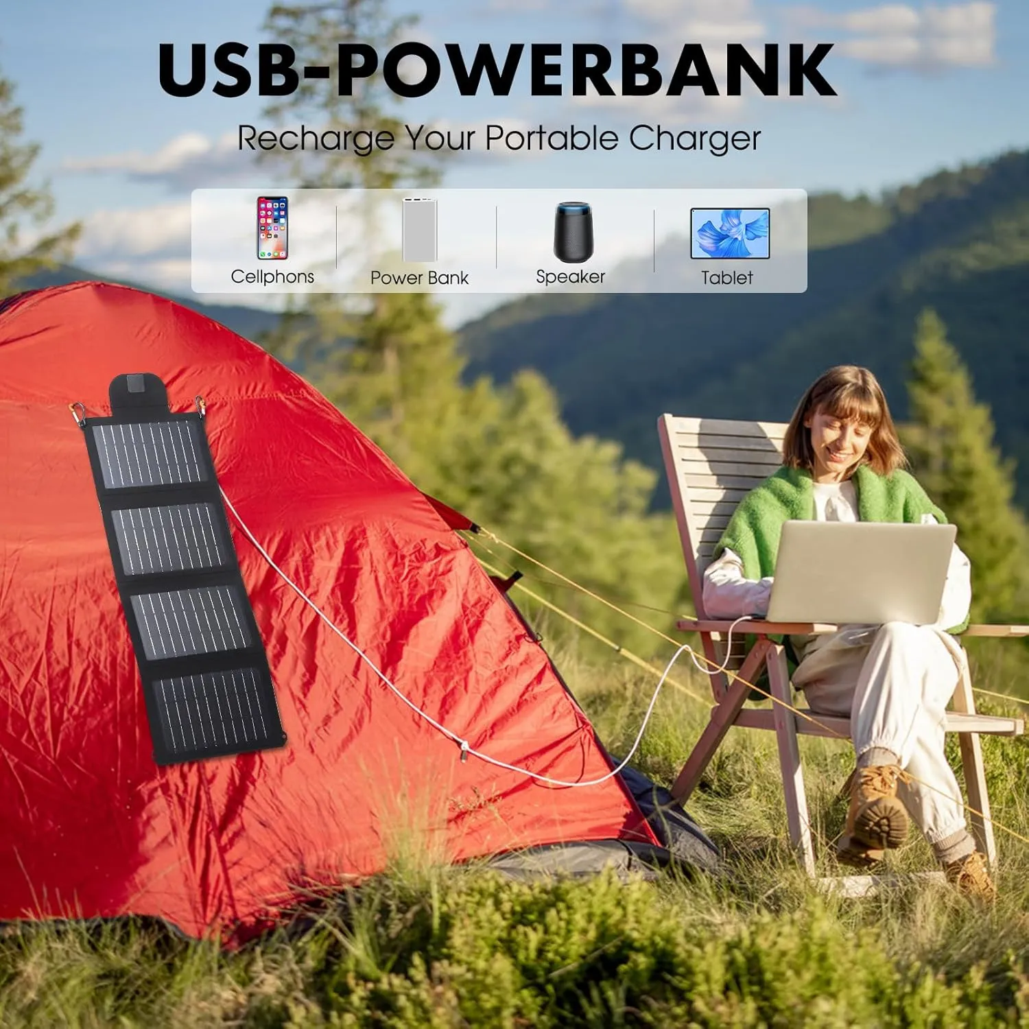 20W Portable Solar Panel Charger, with Fast Charging USB-C and Tybe-C Ports High Efficiency ETFE Foldable Small Solar Panels IP67 Waterproof for Phone Power Emergency Camping Backpacking