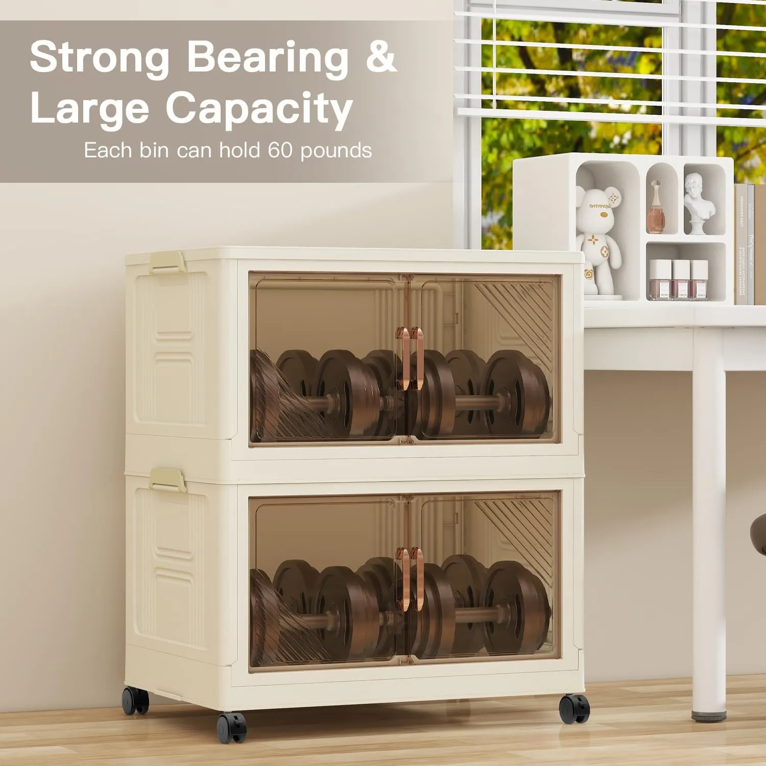 23 Gal Stackable Storage Bins with Lids, Closet Organizers and Storage, Collapsible Storage Bin with Wheels, Plastic Clothes Storage Cabinet Containers for Home,Office,Dorm 4Pack