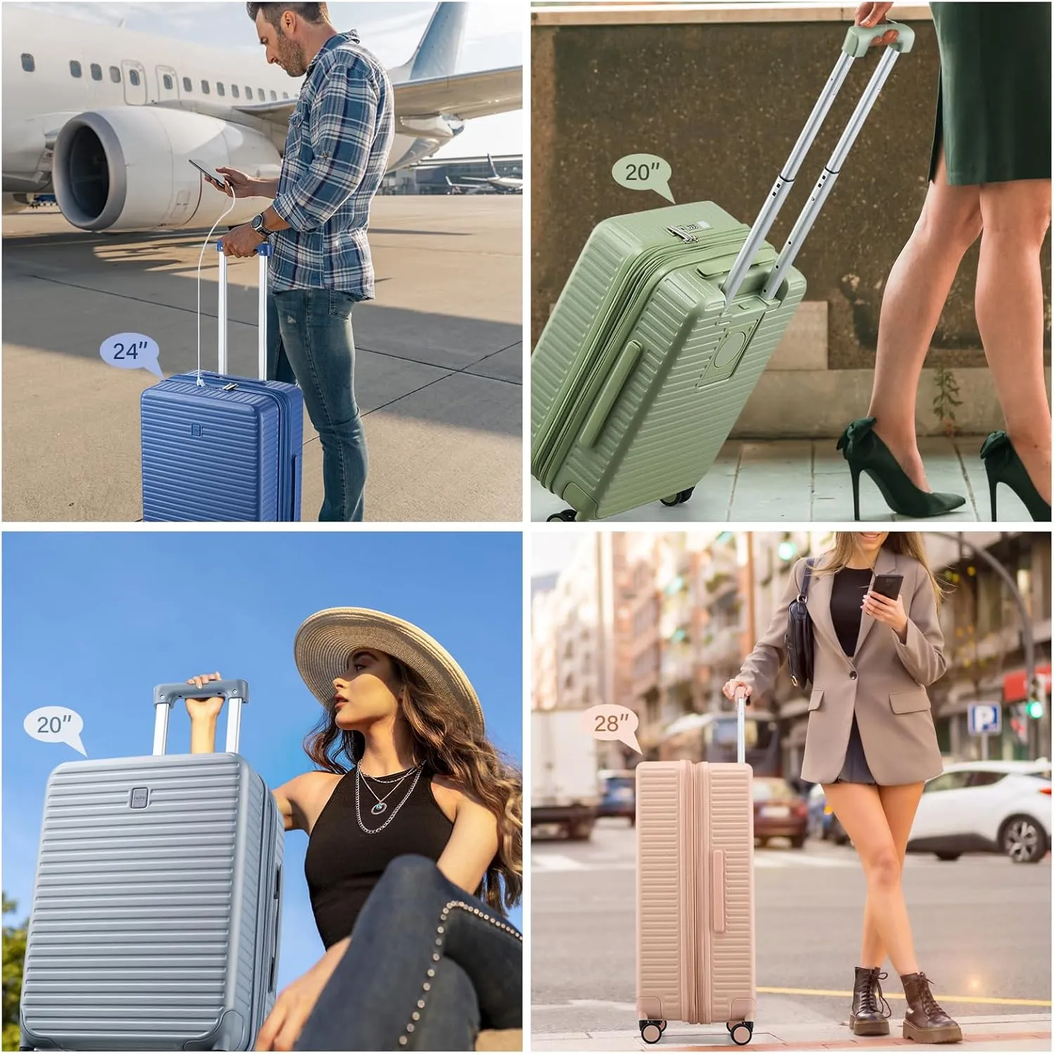 28 Inch Luggage Hard Shell Suitcases, Expandable Travel Checked Luggage 28 Inch, Large Check In Luggage with Spinner Wheels Cup Holder Charger Built in Lightweight Suitcase, Bamboo Green