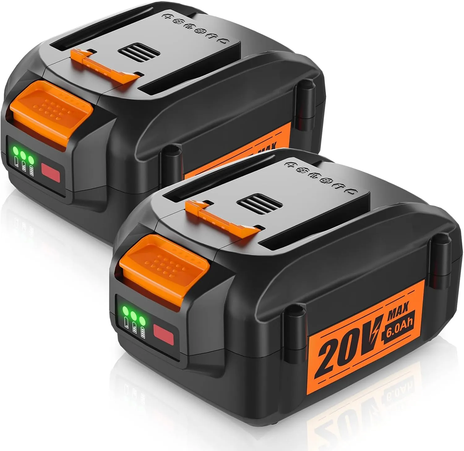 2Packs 20V 6.0Ah Replacement for Worx 20V Battery, Compatible with Worx Battery WA3578 WA3575 WA3520 WA3525 Fit for 20V Cordless Tools WG630, WG322, WG543, WG163