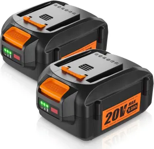 2Packs 20V 6.0Ah Replacement for Worx 20V Battery, Compatible with Worx Battery WA3578 WA3575 WA3520 WA3525 Fit for 20V Cordless Tools WG630, WG322, WG543, WG163